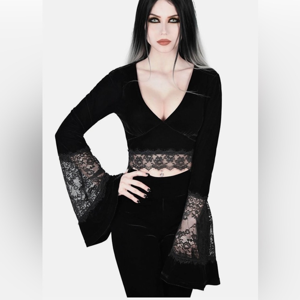 Killstar Black Lace Bell Sleeve Crop Top